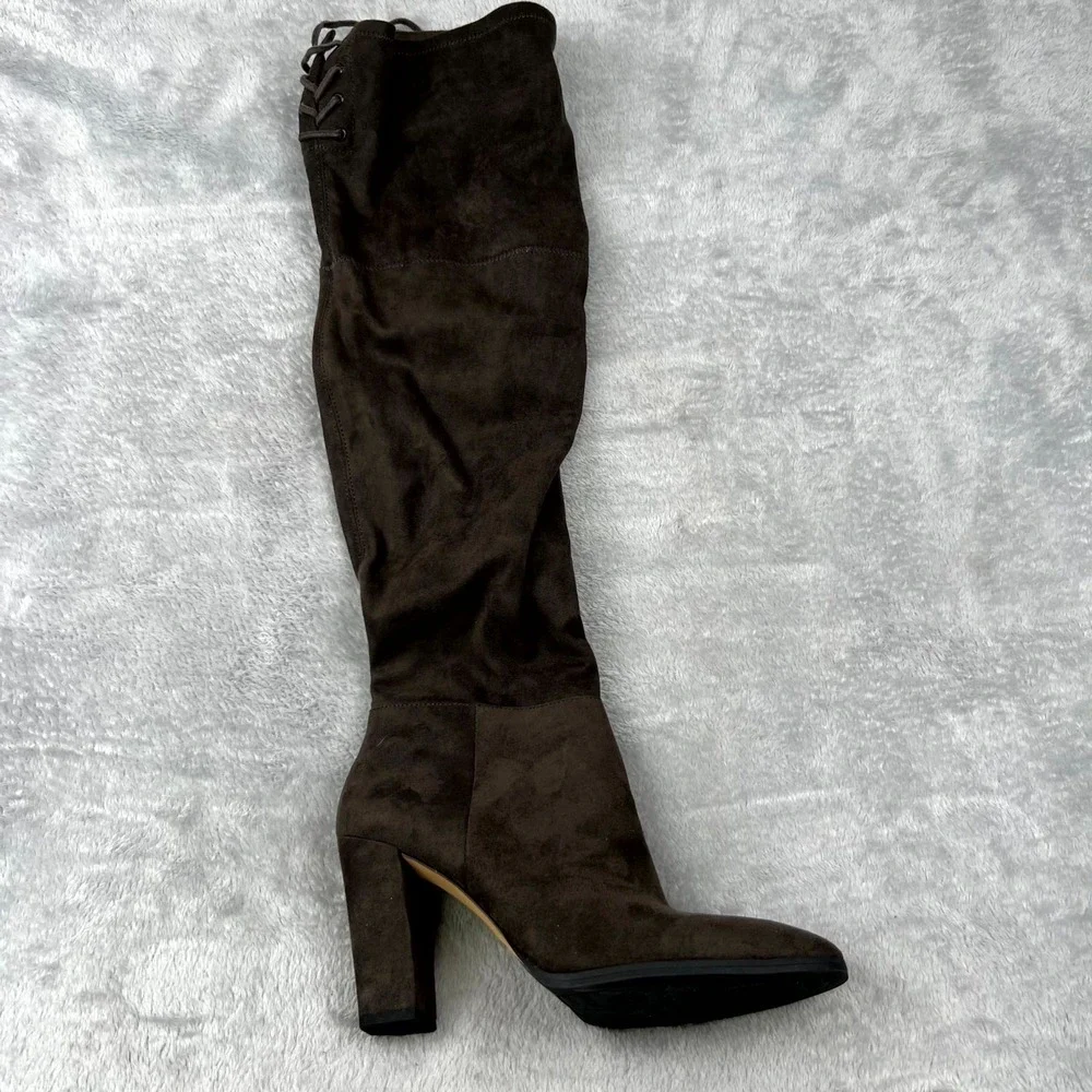 Vince Camuto Tapley Womens 9 M Boots Brown Micro Suede Block Heel Over The Knee